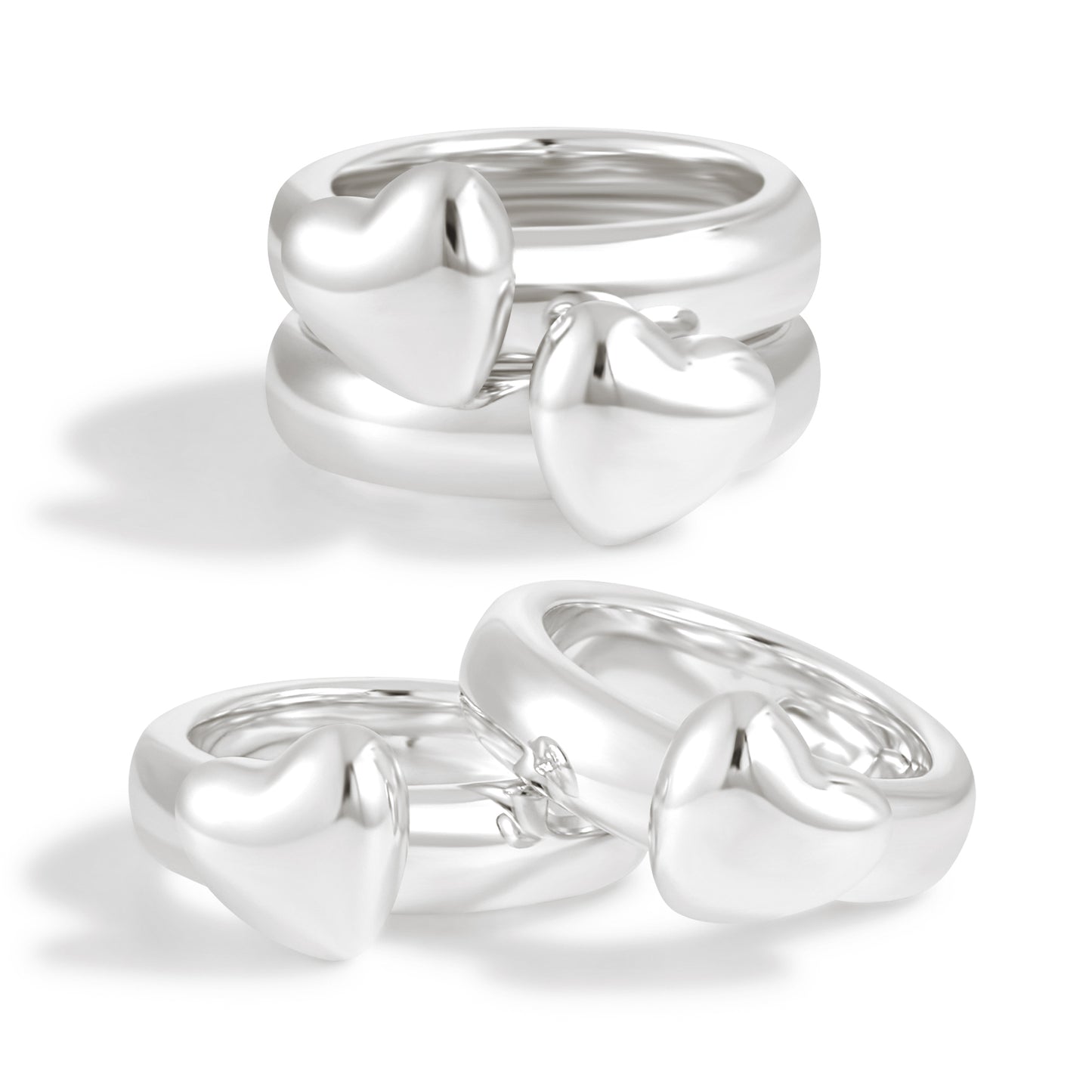 999 Sterling Silver Golden Double Layer Girl Elegant Heart Stacking Rings