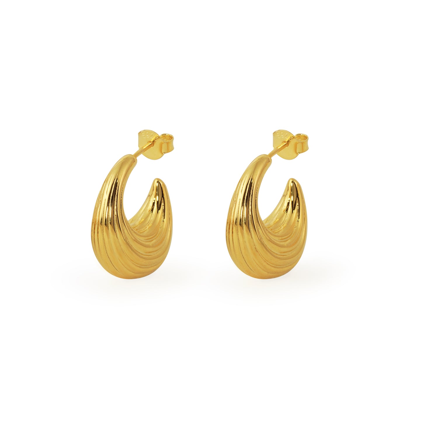 Solid 999 Sterling Silver & 18k Gold Strip Pattern Large Light Bold Hoop Earrings