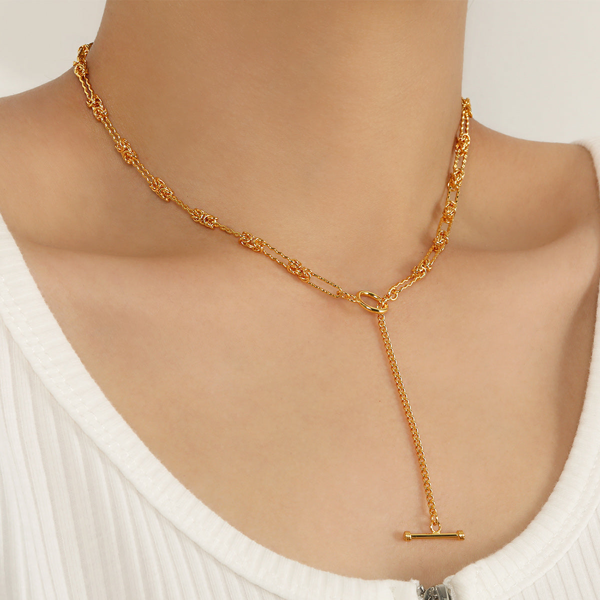 925 Sterling Silver Necklace Office OT Shape Knot Chain