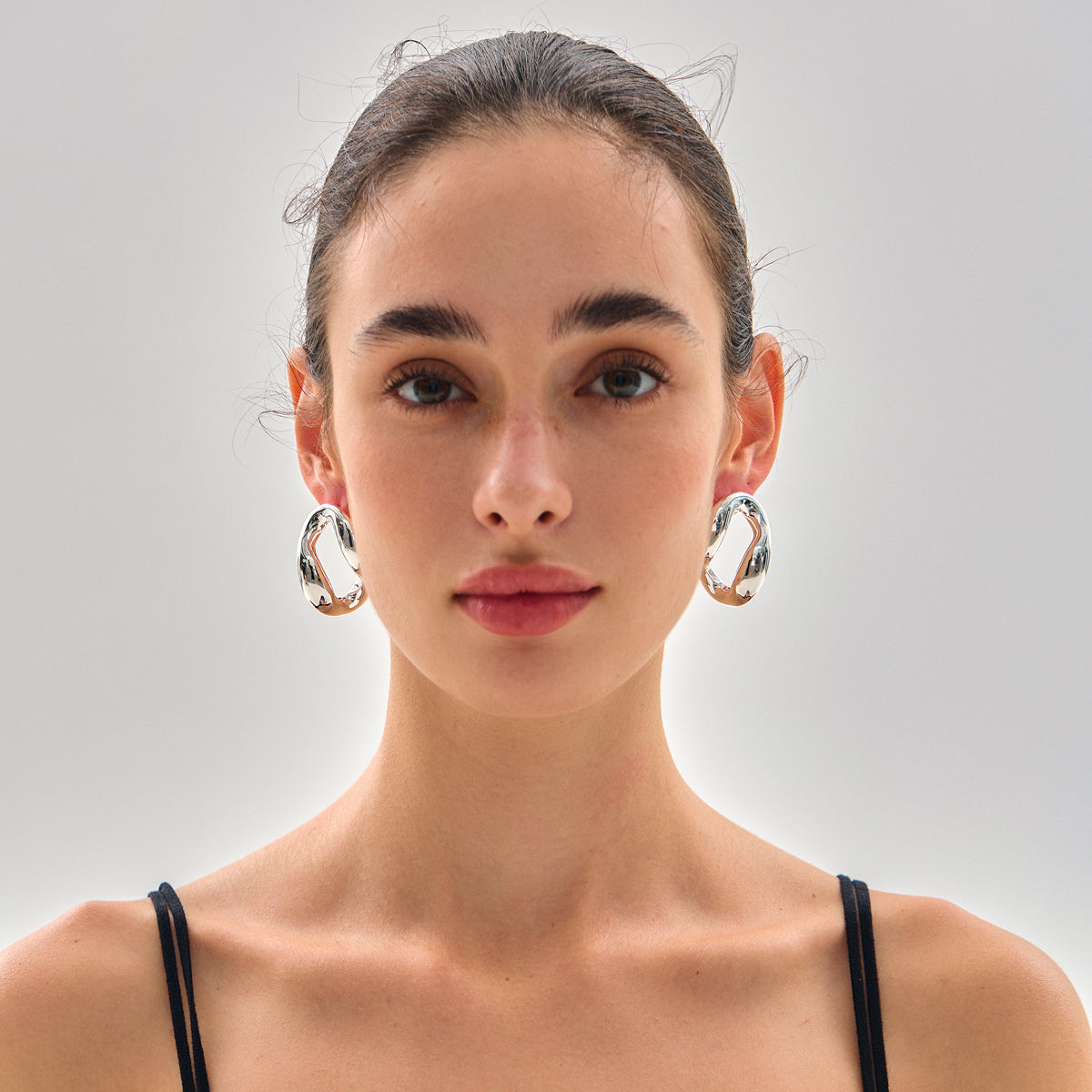 Extra Large Women Trendy 999 Pure Silver Huge Hollow Irregular Circle Stud Earrings