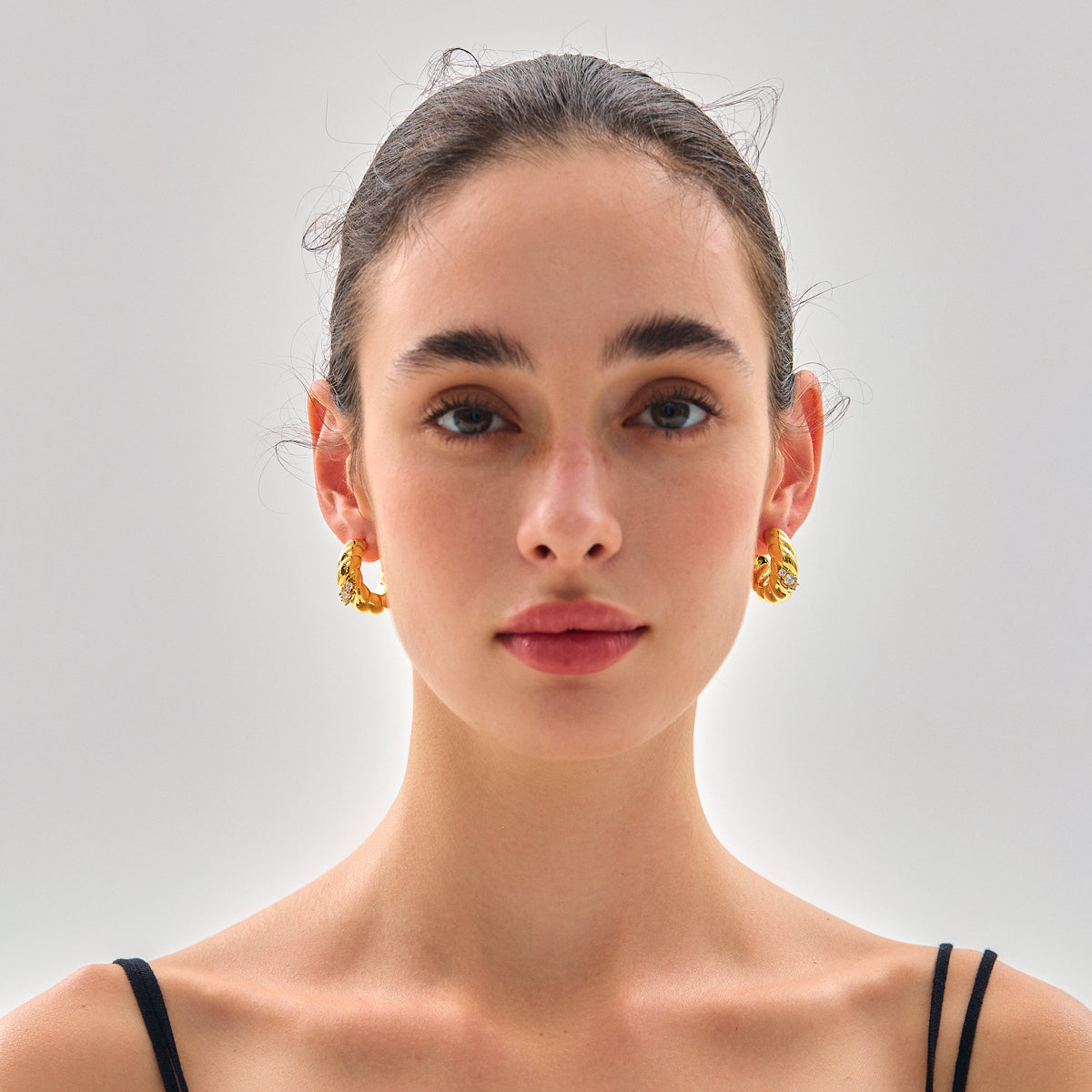 Stunning 999 Pure Silver Fine Jewellery Elegant Lightweight Three CZ Geometric U-shape Hoop Earrings