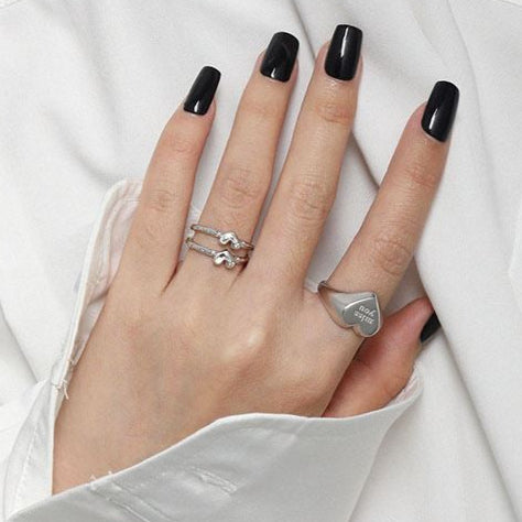 Miss You Letters Heart 925 Sterling Silver Wide Adjustable Ring