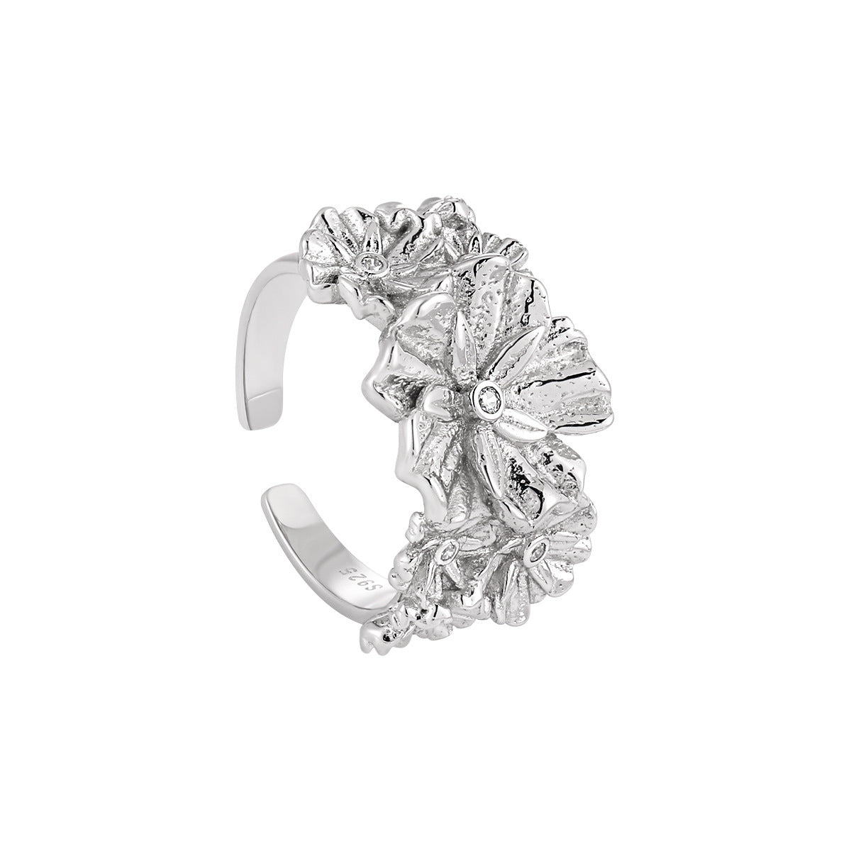 Beautiful 925 Sterling Silver CZ Flowers Adjustable Ring for her