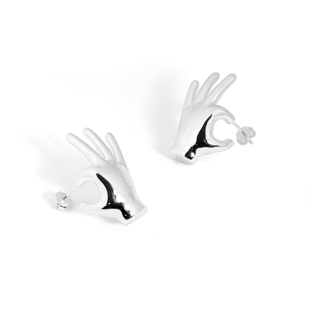 Fine Jewellery S999 Sterling Silver Yellow Gold Plated OK Hand Light Earrings