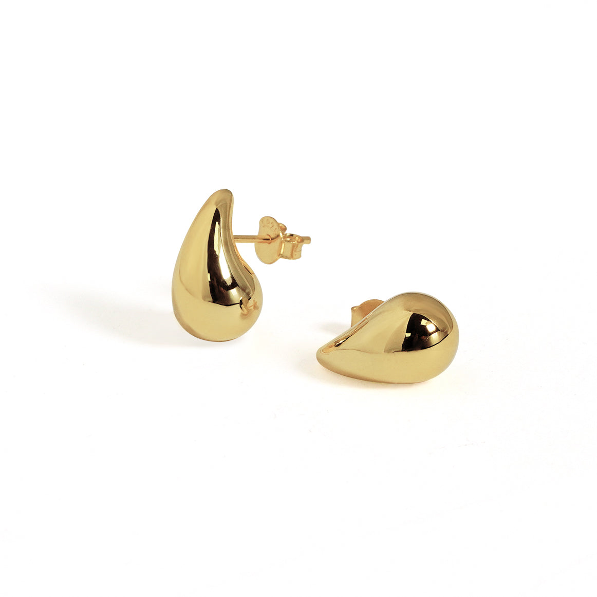 Cute Mini Water Drop 18k Gold Plated S999 Sterling Silver Electroforming Stud Earrings
