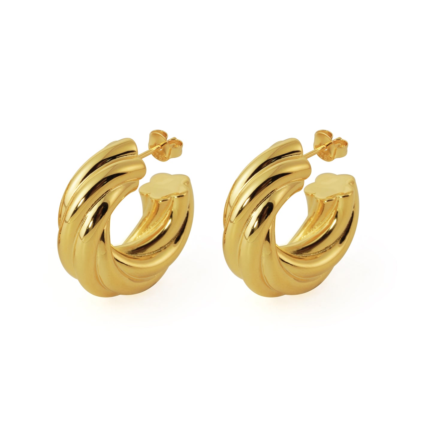 999 Sterling Silver Hollow Chunky Elegant Twsited Statement Jewellery Mini Round Hoop Earrings