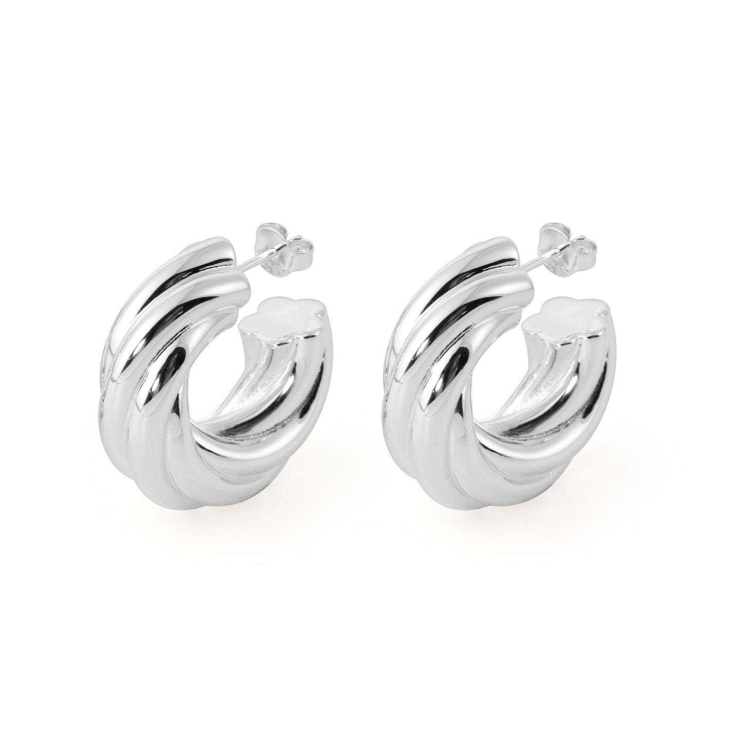 999 Sterling Silver Hollow Chunky Elegant Twsited Statement Jewellery Mini Round Hoop Earrings