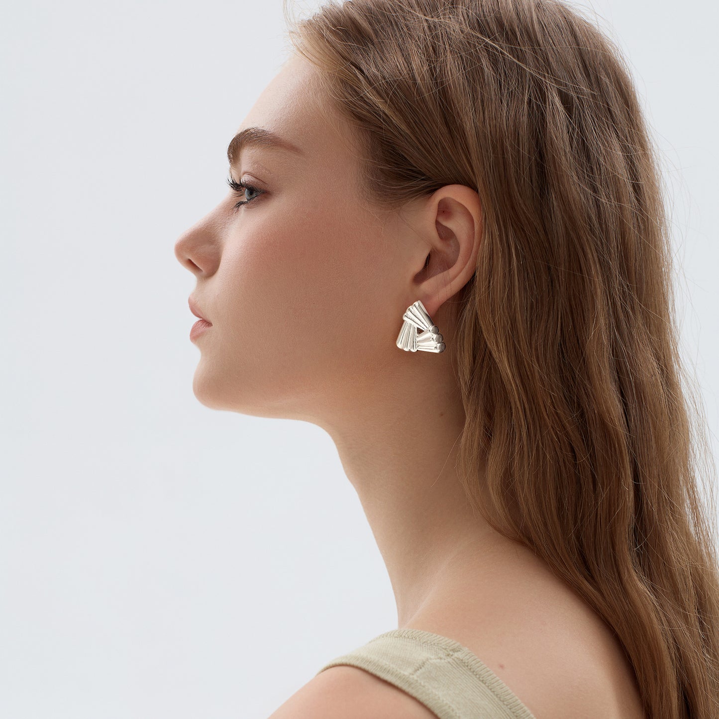 Stunning 999 Sterling Silver Chunky Hollow Triangle Shape Statement Stud Earrings