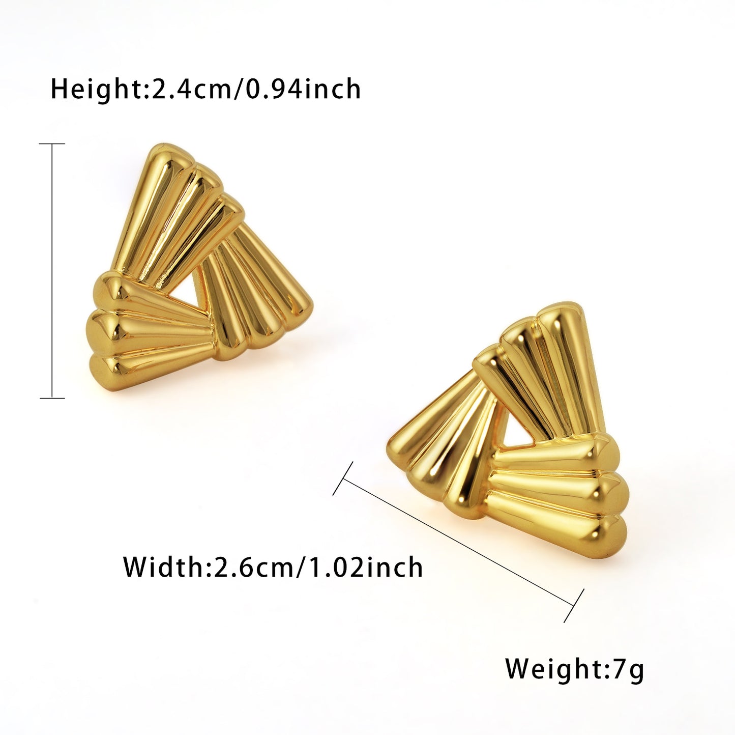 Stunning 999 Sterling Silver Chunky Hollow Triangle Shape Statement Stud Earrings