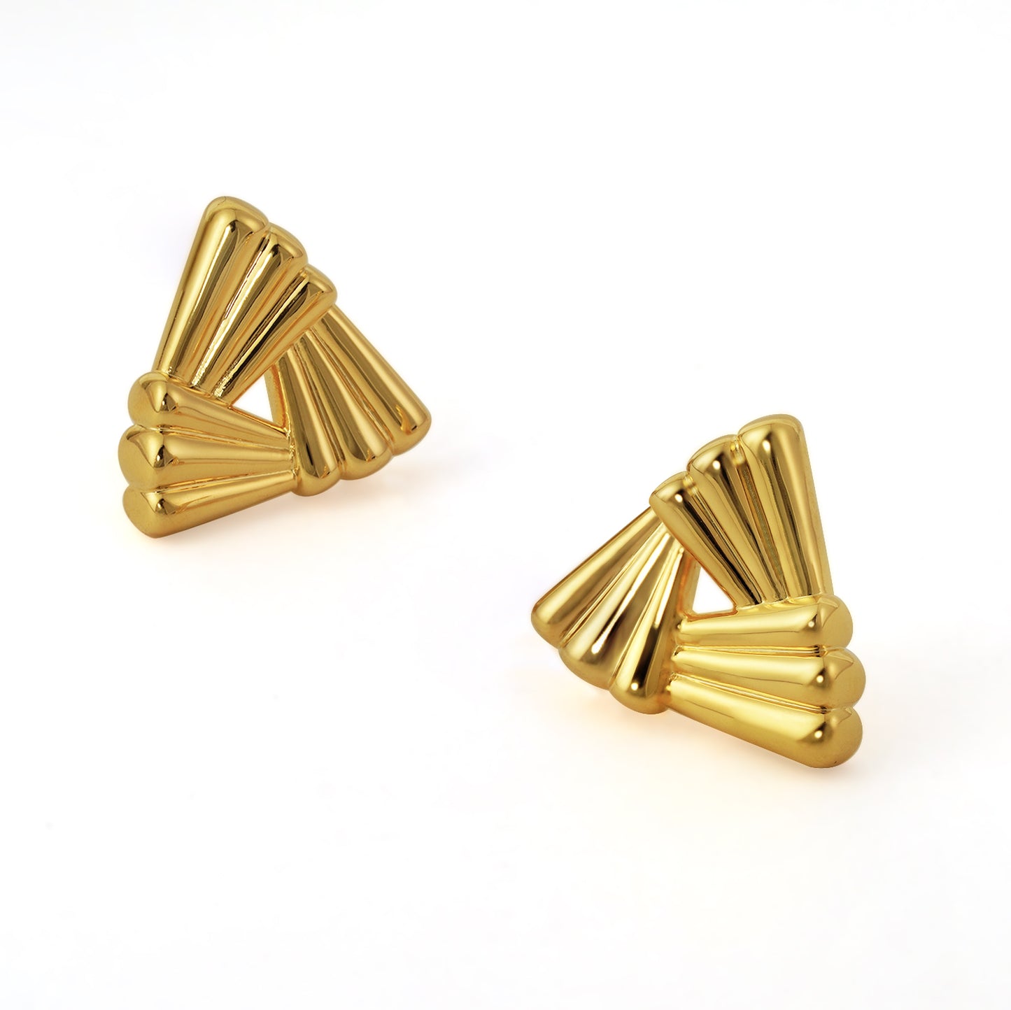 Stunning 999 Sterling Silver Chunky Hollow Triangle Shape Statement Stud Earrings