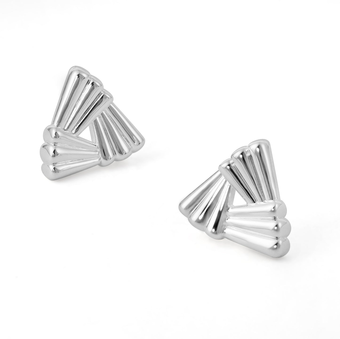 Stunning 999 Sterling Silver Chunky Hollow Triangle Shape Statement Stud Earrings