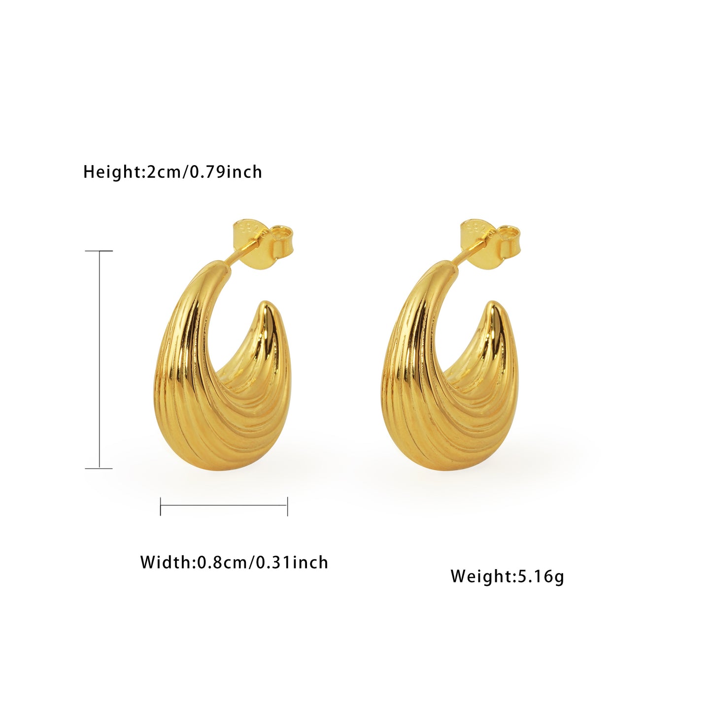 999 Sterling Silver Electroforming Fashion Strip Pattern Large Light Hoop Earrings