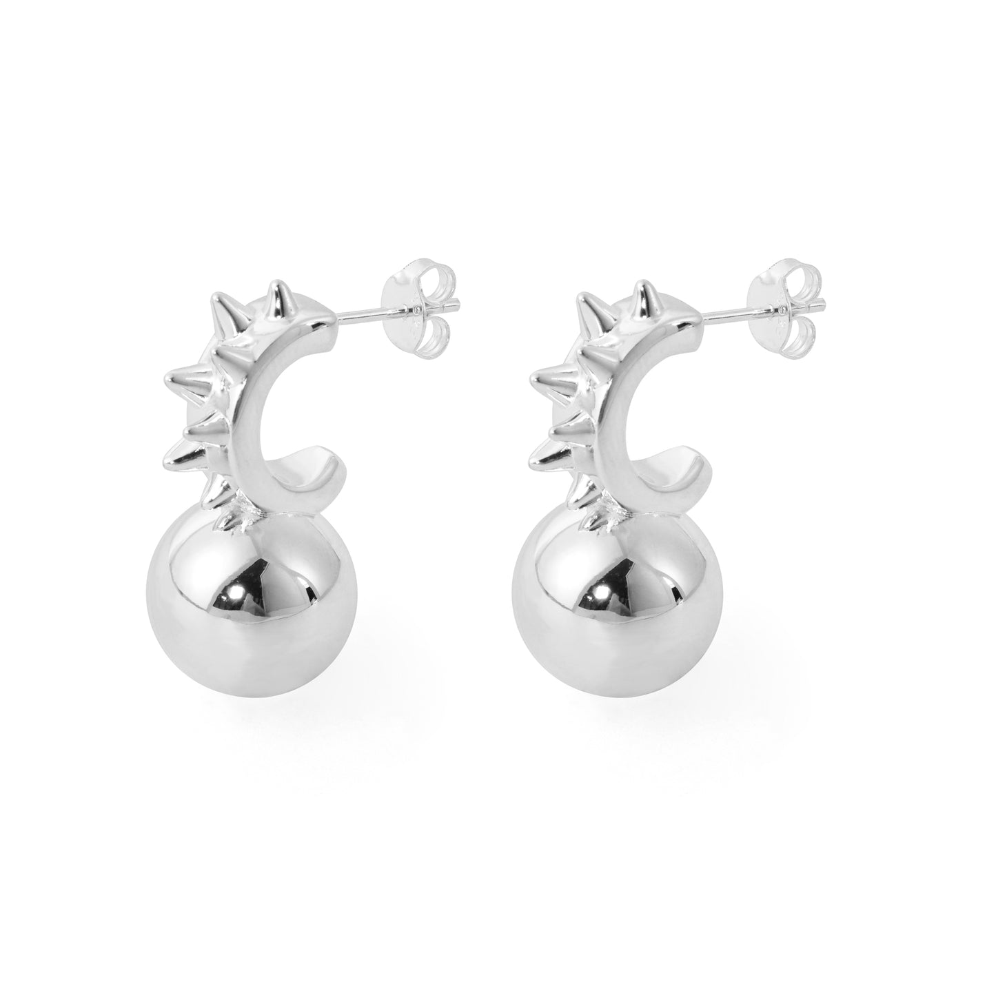 999 Sterling Silver Chunky Hollow Light Large Round Ball Statement Stud Earrings