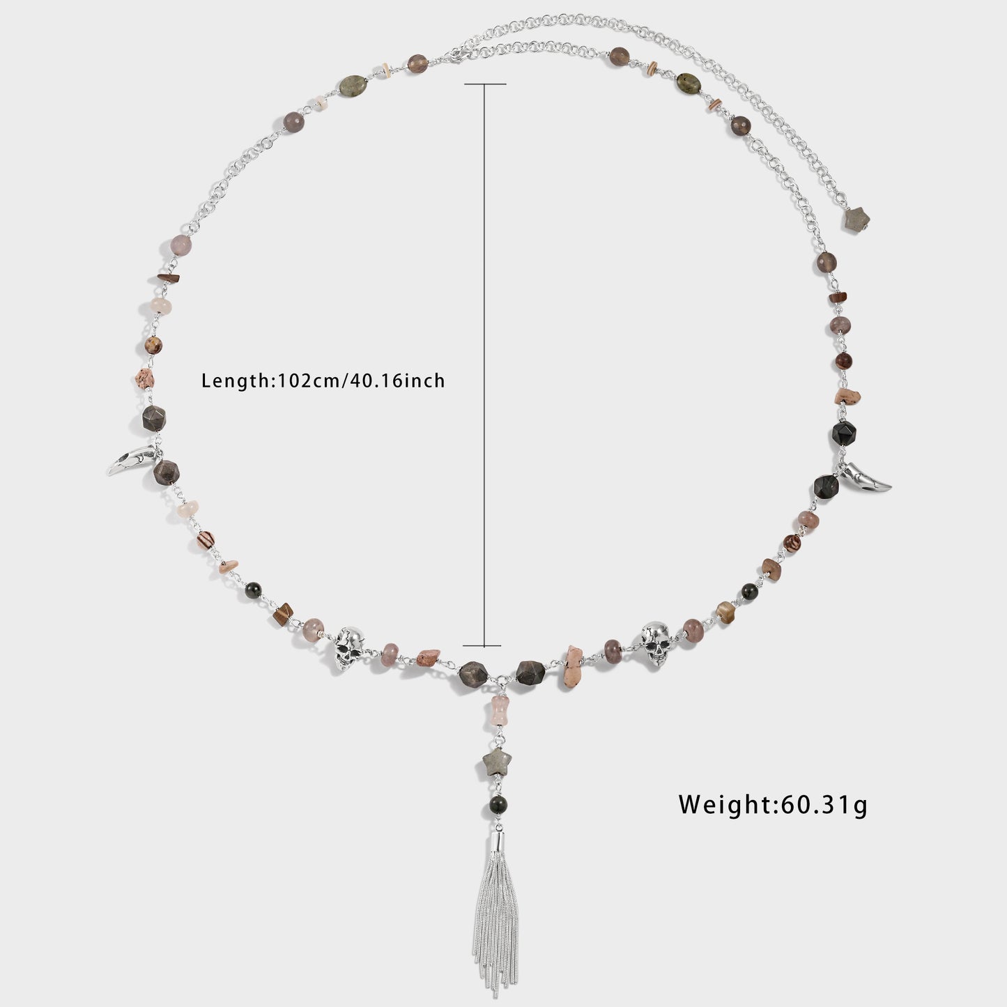 Statement Metal Jewelry Edgy 925 Pure Silver Fashion Skull Head Irregular Stone Tassels Waist Chain Metal