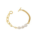 Hollow Chain Baroque Natural Pearl 925 Sterling Silver Bracelet