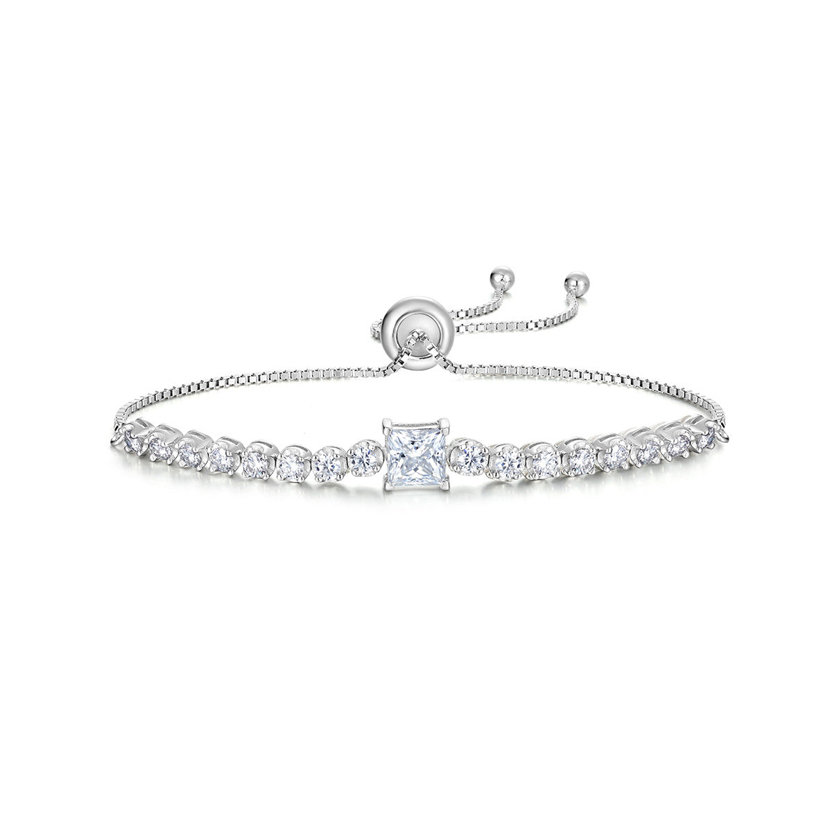 Princess Cut Square Center Tennis Bracelet