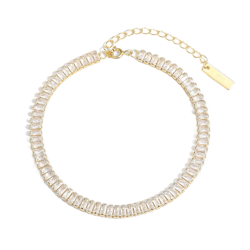 Elegant Rectangle CZ Tennis Bracelet/Anklet 925 Sterling Silver