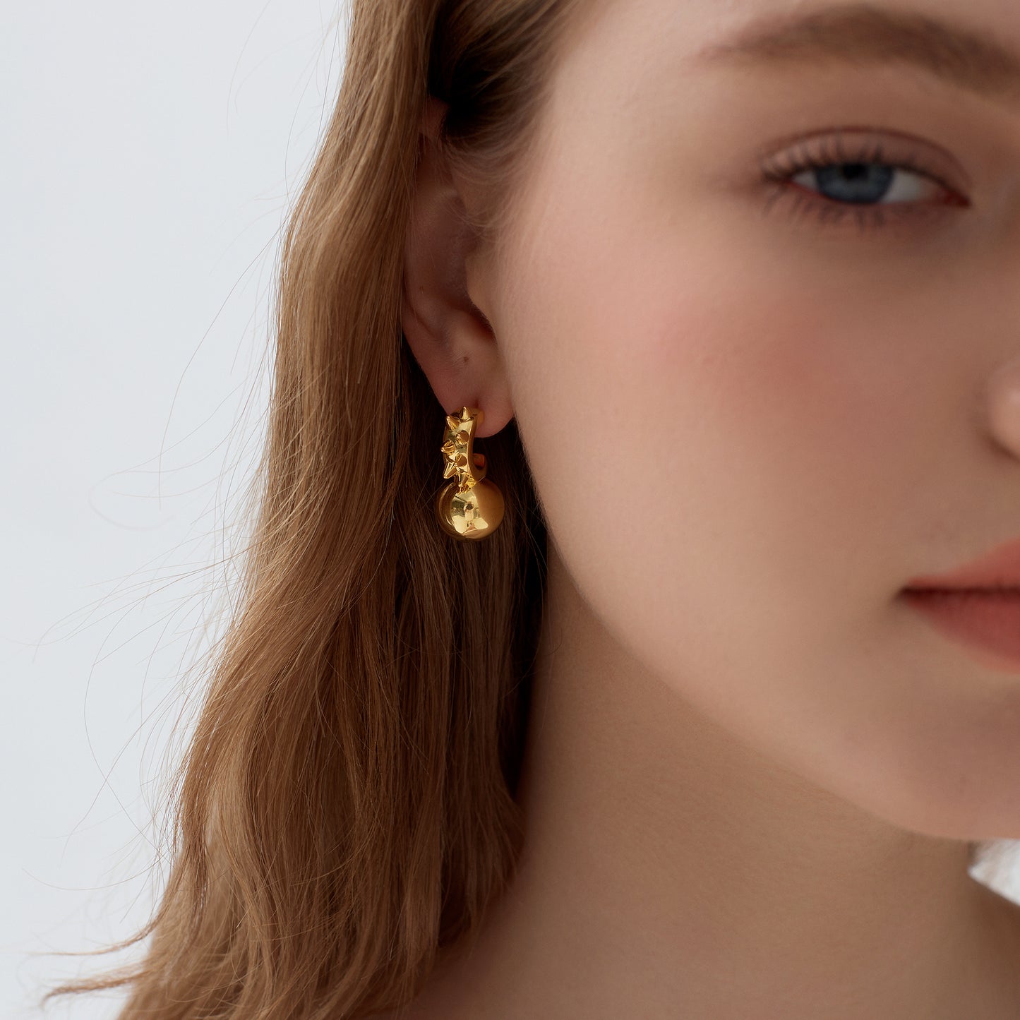 999 Sterling Silver Chunky Hollow Light Large Round Ball Statement  Stud  Earrings