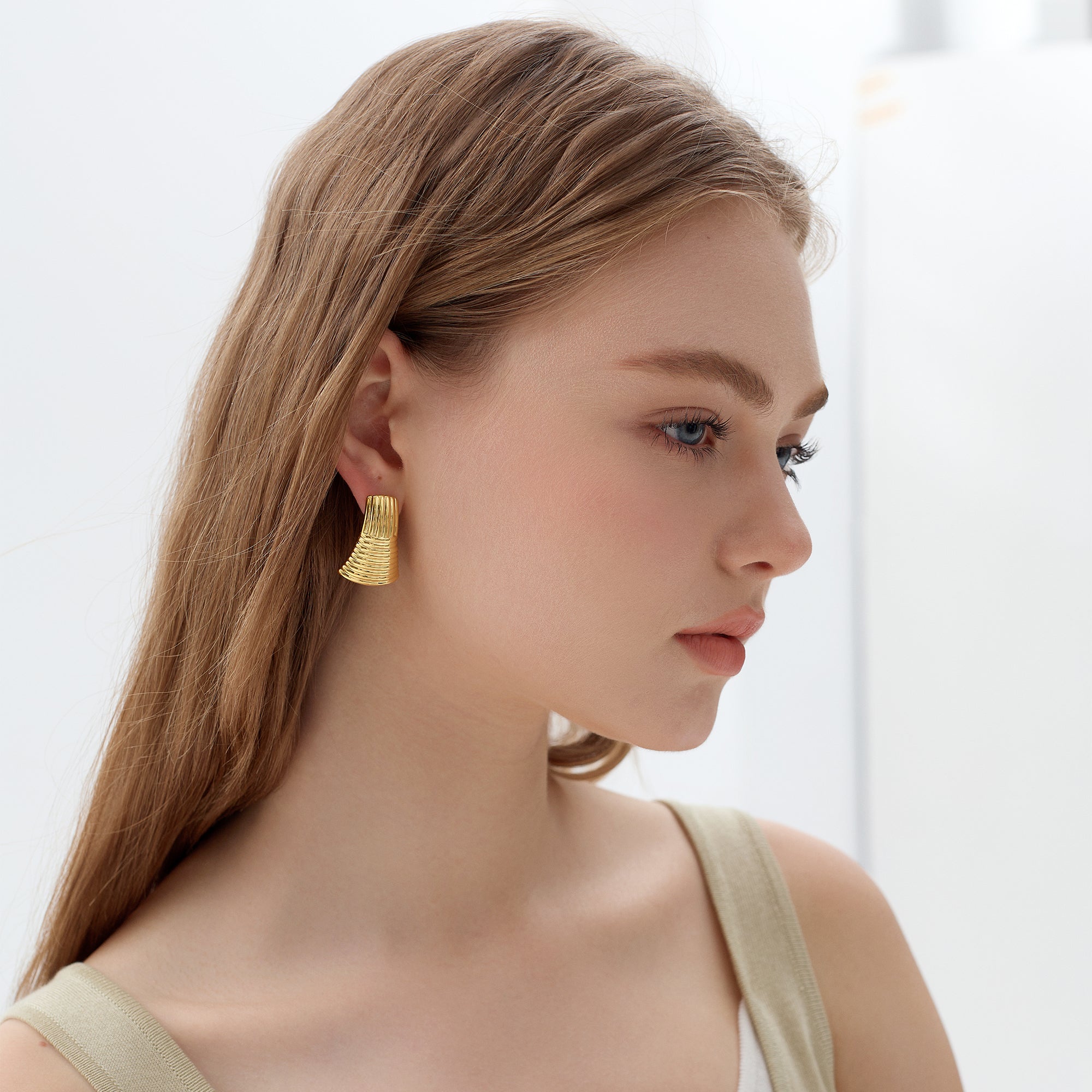 999 Sterling Silver Chunky Hollow Large Statement  Fashion Jewelry Geometry Stud Earrings