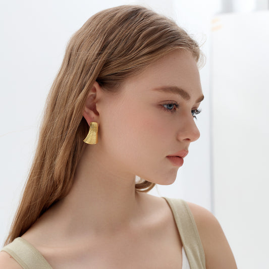 999 Sterling Silver Chunky Hollow Large Statement  Fashion Jewelry Geometry Stud Earrings