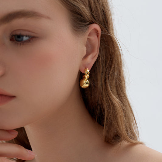 999 Sterling Silver Chunky Hollow Light Large Round Ball Statement  Stud  Earrings