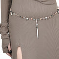Statement Metal Jewelry Edgy 925 Pure Silver Fashion Skull Head Irregular Stone Tassels Waist Chain Metal