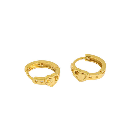 Dainty Heart Belt 925 Sterling Silver Huggie Hoop Earrings