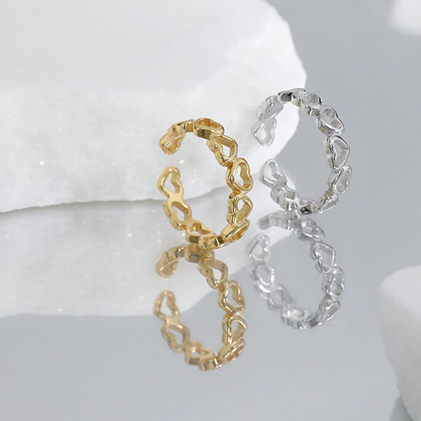 Dainty 925 Sterling Silver Girl Hollow Hearts Hot Adjustable Ring