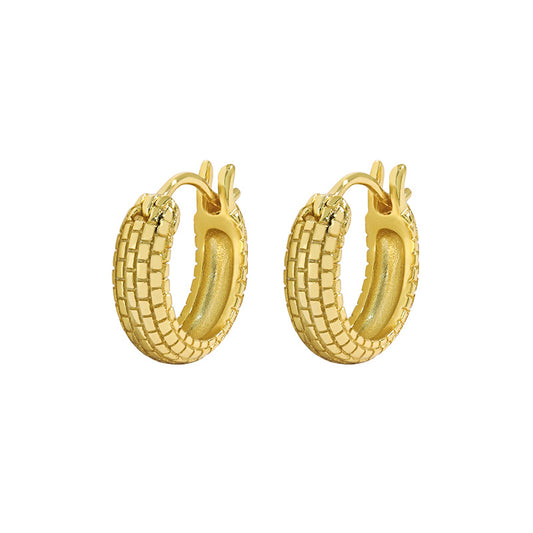 Simple Geometry Square Pattern 925 Sterling Silver Hoop Earrings