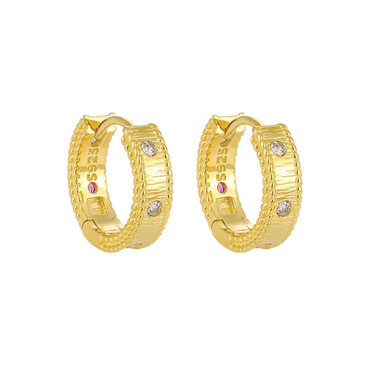Beautiful Round CZ Twisted Borders 925 Sterling Silver Hoop Earrings