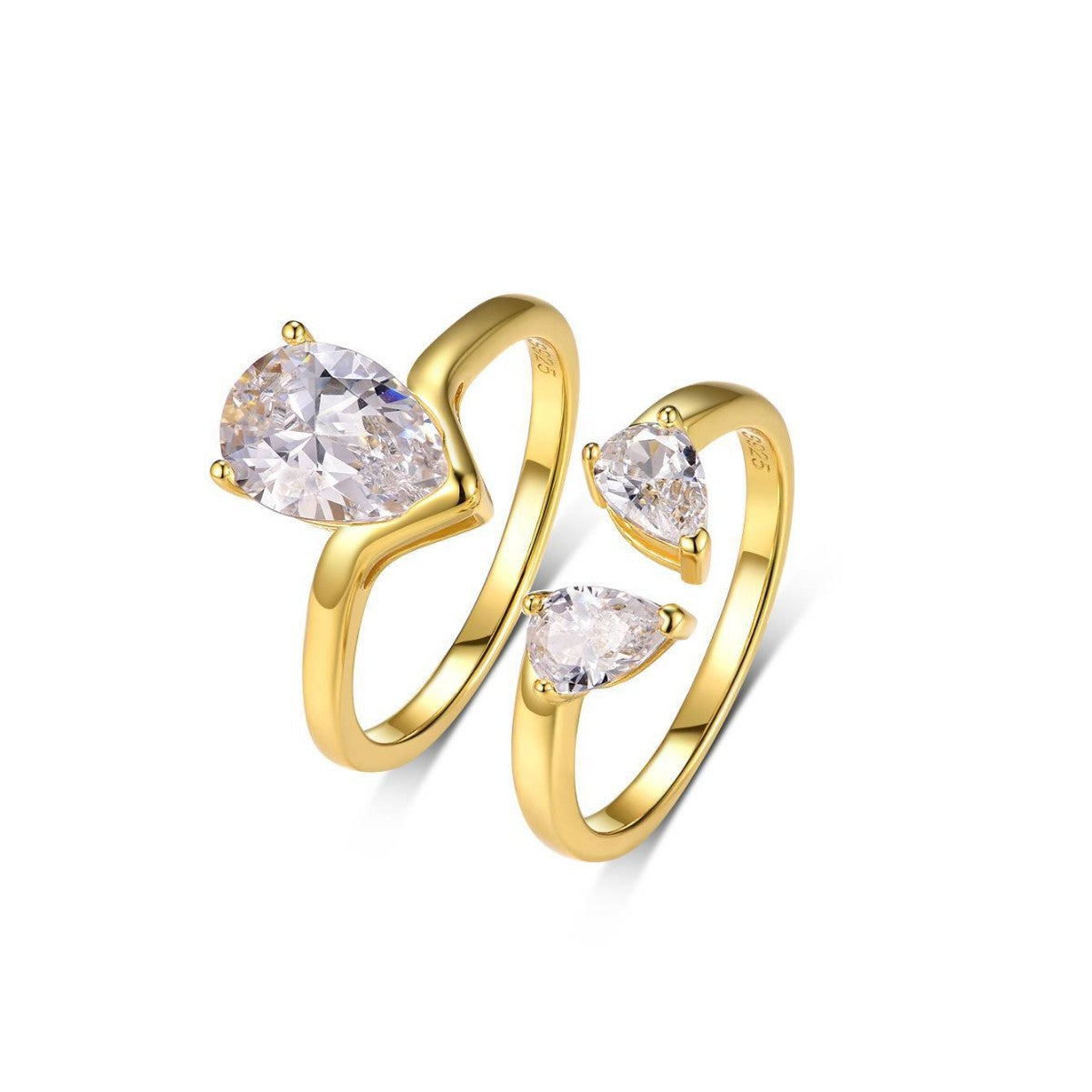 Ladies’ 925 Sterling Silver Ring Ring Set with Teardrop Shaped Moissanite Centre Stone and Side Stones