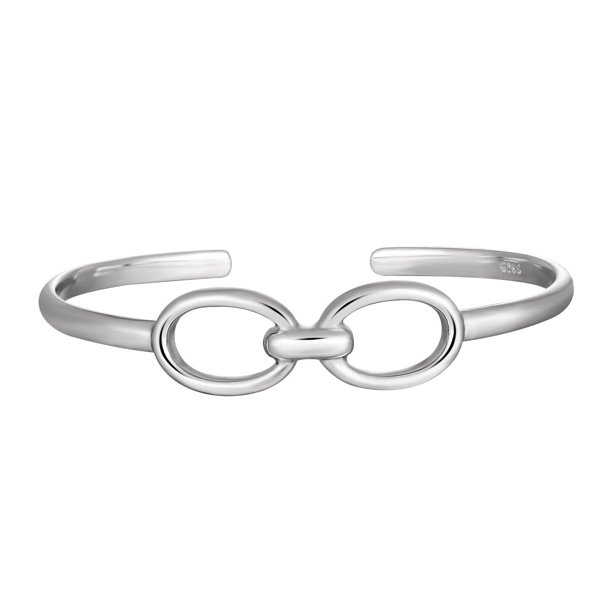 Modern Minimalist Double Circle Hollow Design 925 Sterling Silver Open Bangle Bracelet