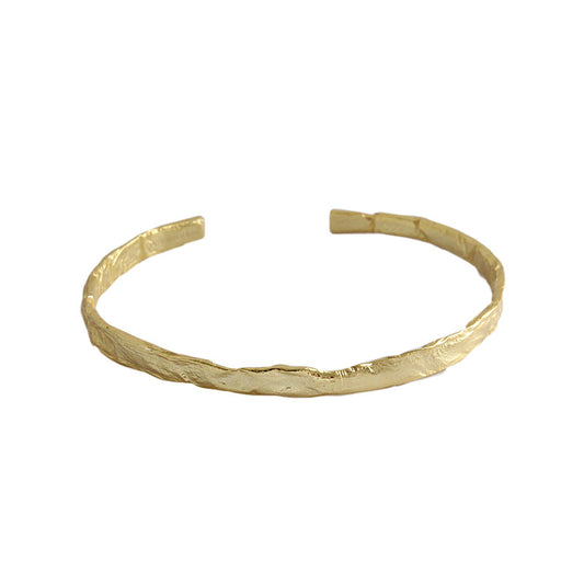 925 Sterling Silver Concave Open Bangle - Rhodium/18K Yellow Gold Plated