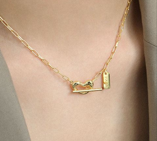 Women Irregular Hollow Heart LOVE Letter 925 Sterling Silver Necklace