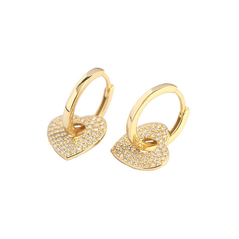 Women CZ Heart 925 Sterling Silver Hoop Earrings