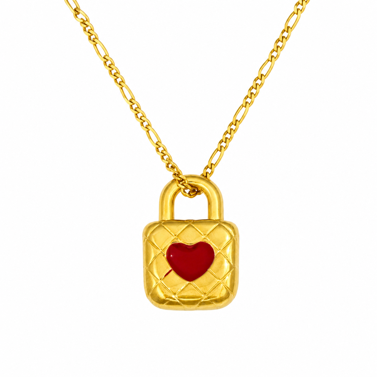 Romantic True Love Necklace 925 Sterling Silver Red Enamel Heart Lock Pendant