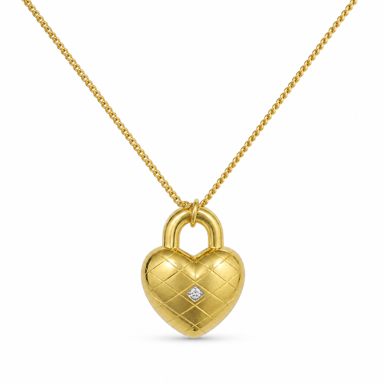 Heart Shaped Padlock With Cubic Zirconia Stones  925 Sterling Silver Necklace