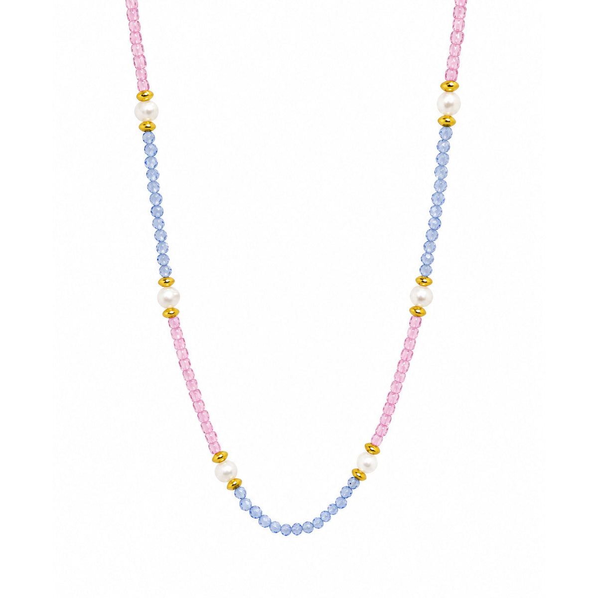 Pink & Blue Cubic Zirconia Pearl Beaded Necklace