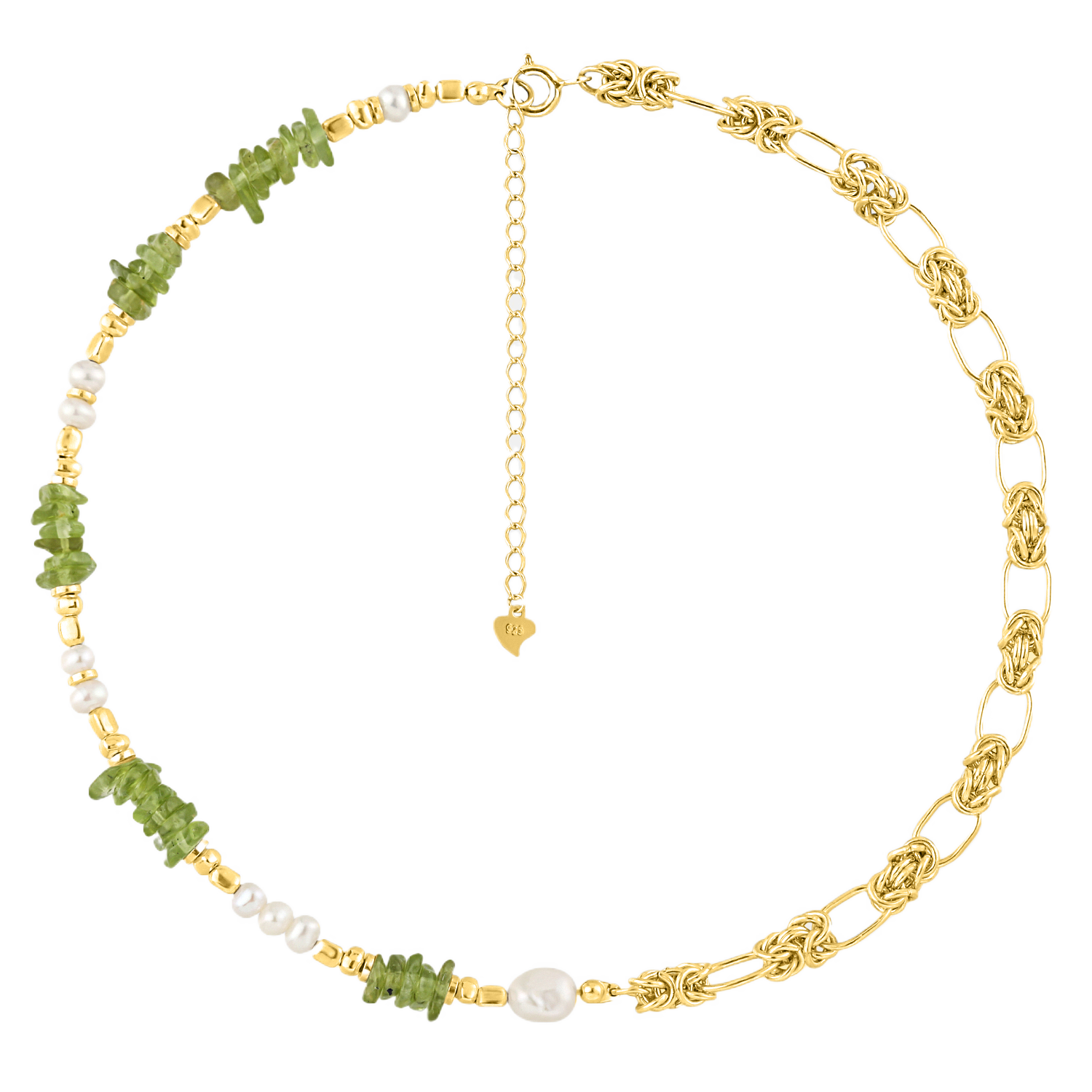 Natural Pearl Peridot Sweet Patchwork Necklace, 18k