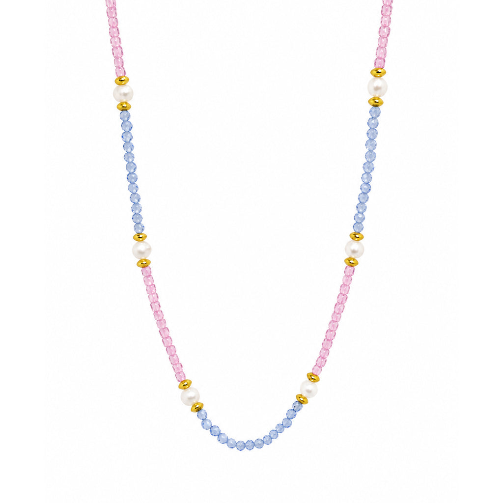 Pink & Blue Cubic Zirconia Pearl Beaded Necklace