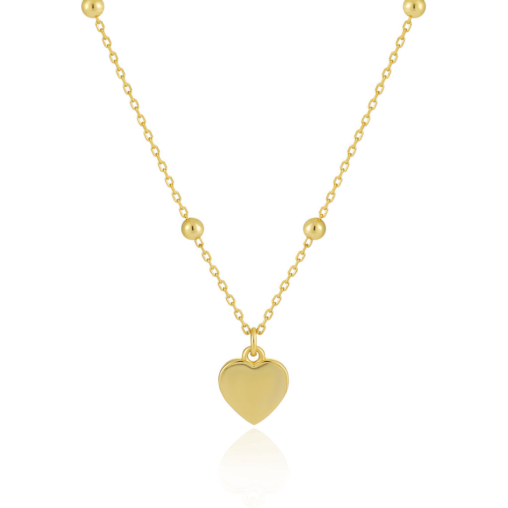 Curb Chain Heart 925 Sterling Silver Necklace, 18K Gold Plated