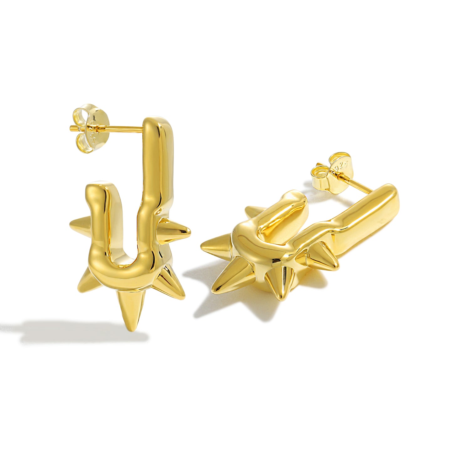 Bold 999 Pure Silver Big U Shape Rivet Hollow Design Lightweight Women Statement Earrings