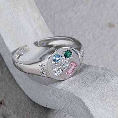 Colourful Star Oval CZ 925 Sterling Silver Adjustable Ring