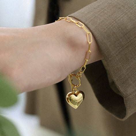 Girl Hollow Chain Heart 925 Sterling Silver Bracelet