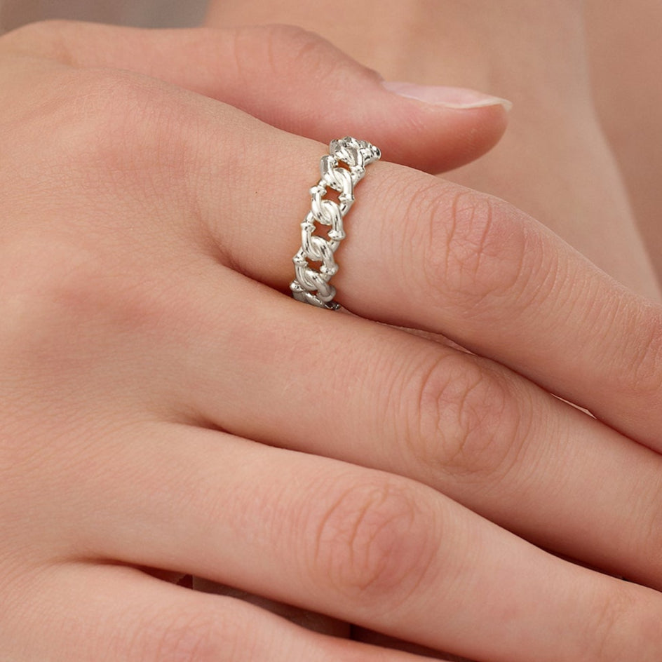 Fine Jewellery 925 Sterling Silver Yellow Gold Curb Chain Ring