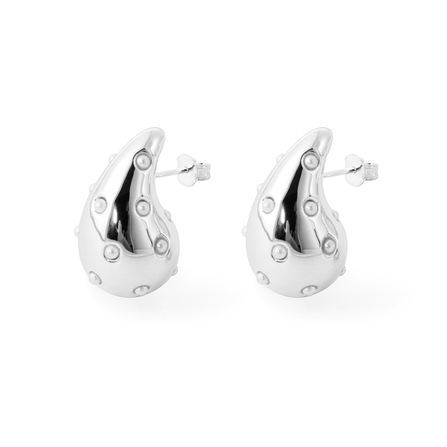 Solid 999 Sterling Silver Mini Shell Pearls Waterdrop Stud Earrings