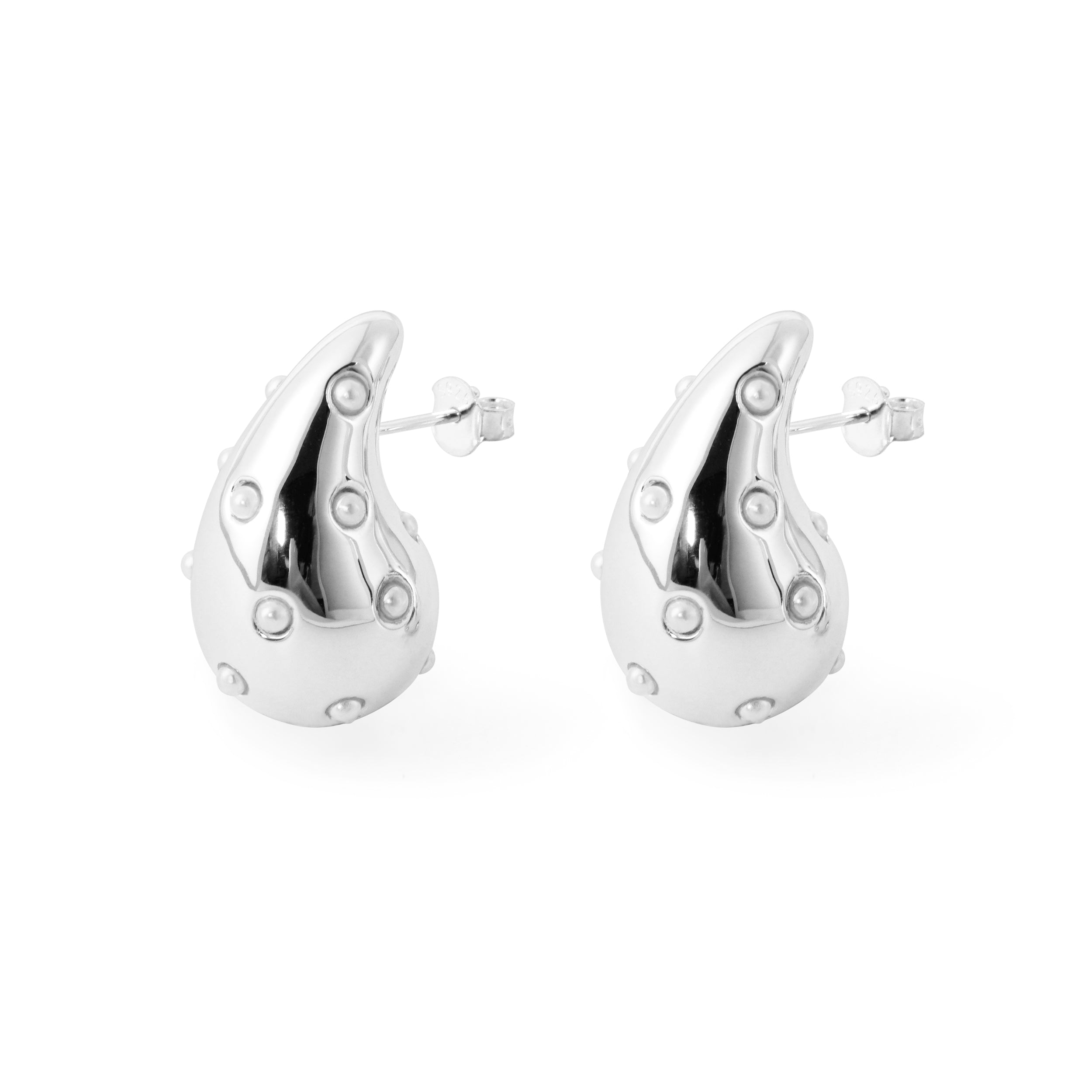 Solid 999 Sterling Silver Mini Shell Pearls Waterdrop Stud Earrings