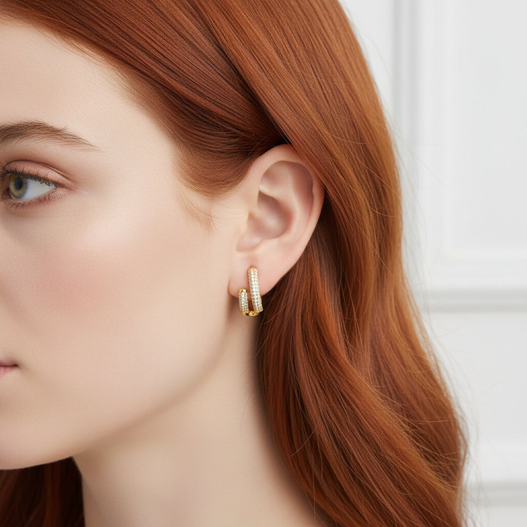 Modern Micro Setting CZ U Shape 925 Sterling Silver Stud Earrings