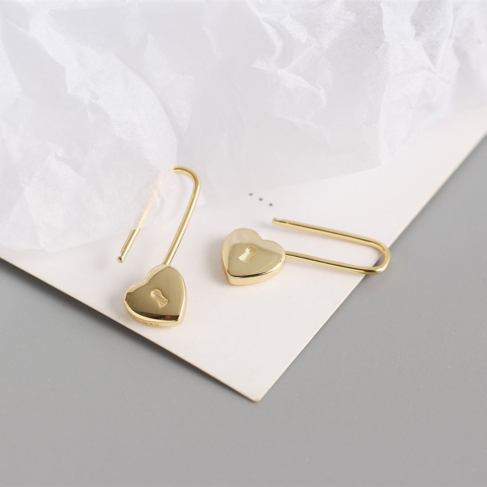 Cool Fashion Heart Lock 925 Sterling Silver Hoop Earrings