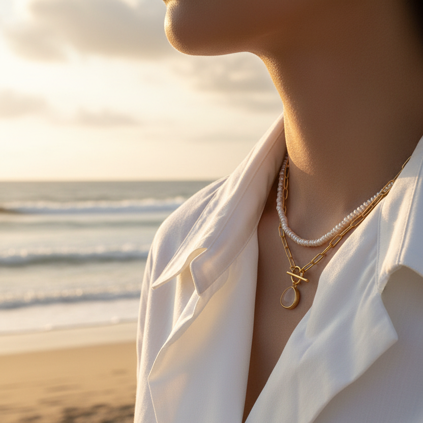 Graduation Round Natural Crystal OT Hollow Chain Necklace